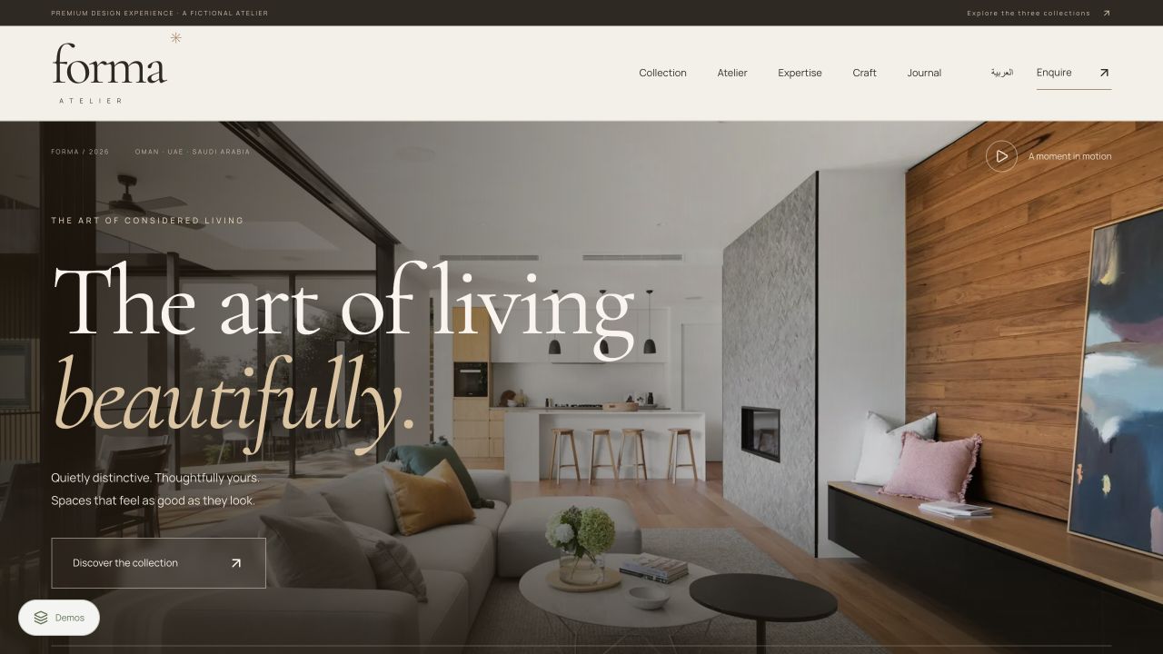 Premium website preview showing its actual home page design